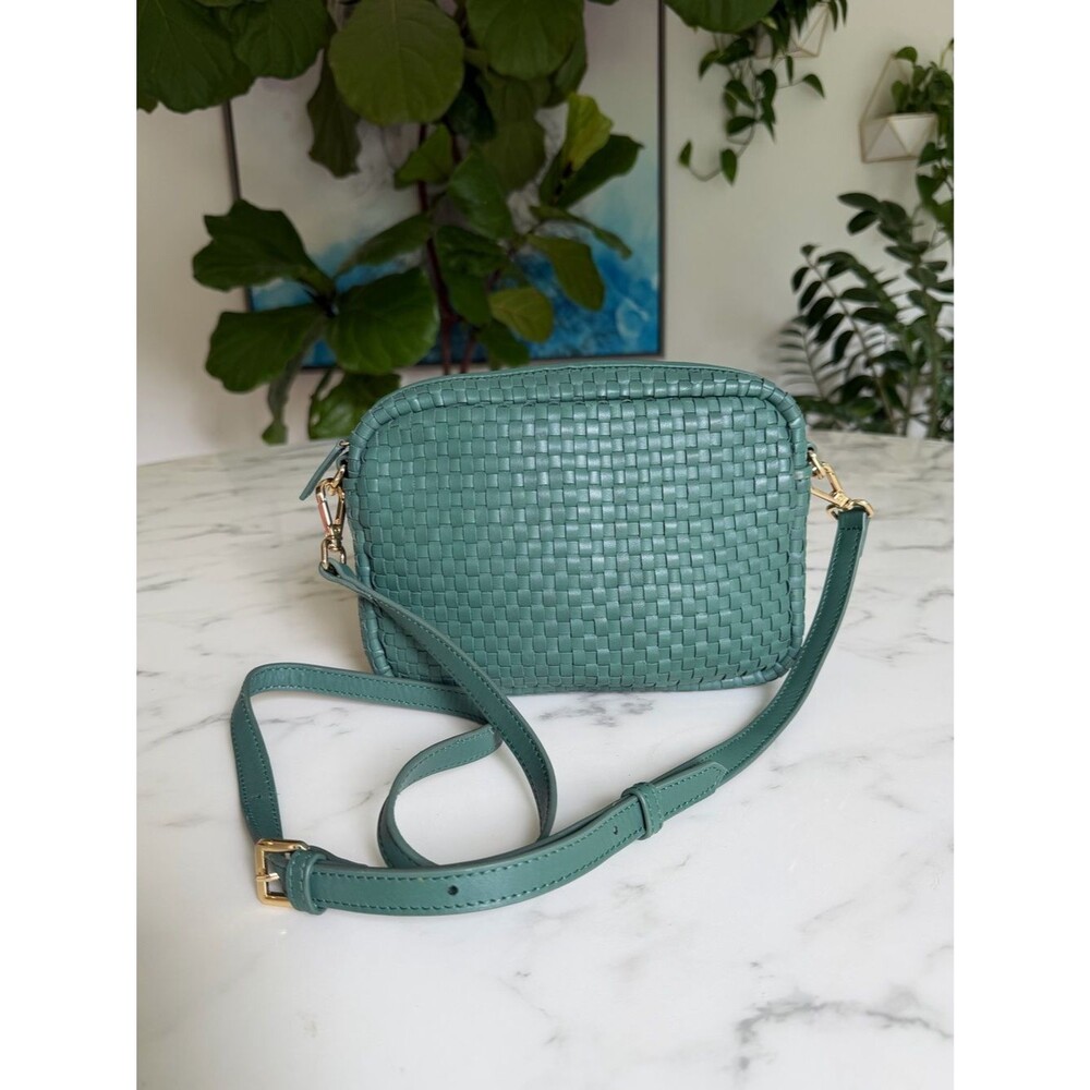 Quince Italian Leather Handwoven Crossbody Bag Emerald Green - Picture 14 of 14